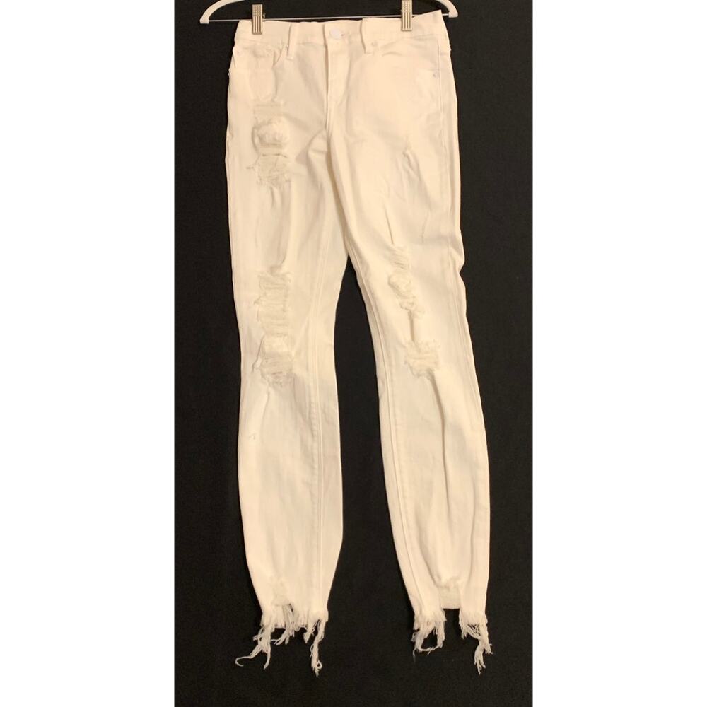 Express Womens Distressed White Skinny Jeans Stretch Mid Rise Ankle Y2K Size 0 - Picture 8 of 9